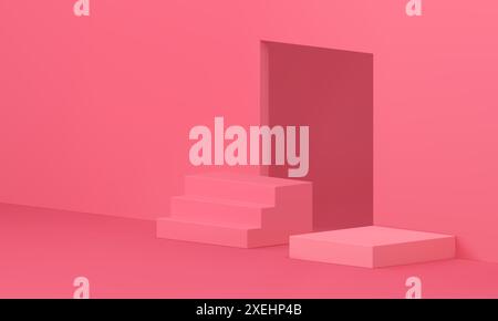 esposizione sul podio 3d showroom rosa fondazioni geometriche per la pubblicità del prodotto illustrazione vettoriale realistica. Architetto edile per espositori a piedistallo Illustrazione Vettoriale