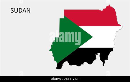 Mappa delle bandiere del Sudan, colore ufficiale con proporzioni, illustrazione completamente modificabile, vettore, bandiera, governo, bandiera nazionale, patriottismo Illustrazione Vettoriale