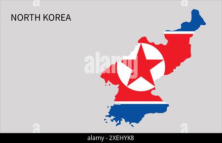 Mappa delle bandiere della Corea del Nord, colore ufficiale con proporzioni, illustrazione completamente modificabile, vettore, bandiera, governo, bandiera nazionale, patriottismo Illustrazione Vettoriale