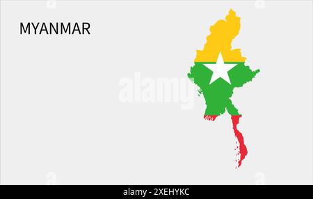 Mappa della bandiera del Myanmar, colore ufficiale con proporzioni, illustrazione completamente modificabile, vettore, bandiera, governo, bandiera nazionale, patriottismo Illustrazione Vettoriale