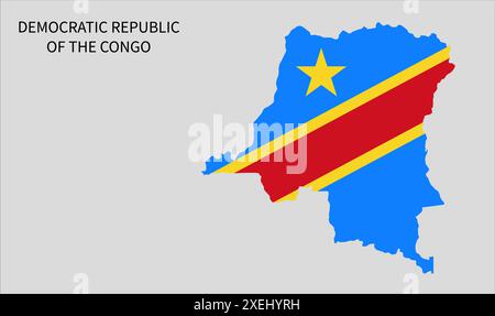 Mappa delle bandiere della Repubblica democratica del congo, colore ufficiale con proporzioni, illustrazione completamente modificabile, vettore, bandiera, governo, bandiera nazionale, Illustrazione Vettoriale