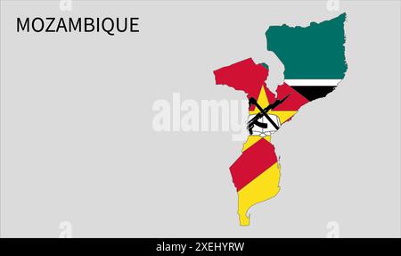 Mappa delle bandiere del Mozambico, colore ufficiale con proporzioni, illustrazione completamente modificabile, vettore, bandiera, governo, bandiera nazionale, patriottismo Illustrazione Vettoriale