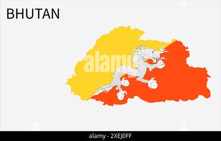 Mappa delle bandiere del Bhutan, colore ufficiale con proporzioni, illustrazione completamente modificabile, vettore, bandiera, governo, bandiera nazionale, patriottismo Illustrazione Vettoriale