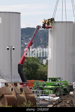 Cantiere per una nuova turbina eolica, Witten, regione della Ruhr, Germania, Europa Foto Stock