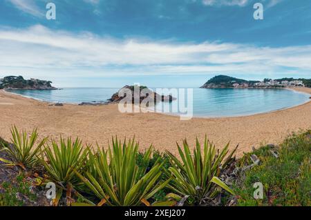 In estate La Fosca, Spiaggia di Palamos, Spagna. Foto Stock