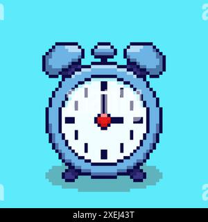 Illustrazione vettoriale della sveglia con Pixel Art Design, perfetta per i design a tema delle risorse di gioco Illustrazione Vettoriale