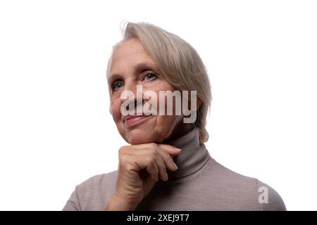 Ritratto di una donna abbastanza matura con i capelli grigi Foto Stock