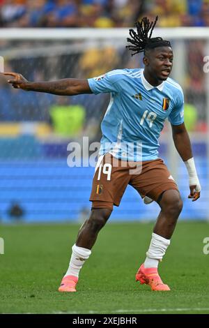 Johan Bakayoko (19) del Belgio, nella foto di una partita di calcio tra le squadre nazionali di Ucraina e Belgio, chiamata i Red Devils nella terza giornata del gruppo e nella fase a gironi del torneo UEFA Euro 2024 , giovedì 26 giugno 2024 a Stoccarda , Germania . FOTO SPORTPIX | David Catry Foto Stock