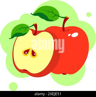 Mela rossa intera e frutta tagliata isolata su sfondo bianco. Illustrazione vettoriale. Piatto. Illustrazione Vettoriale