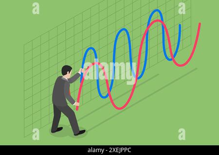 Illustrazione concettuale piatta isometrica 3D del controllo del mercato, mercato della borsa illustrazione concettuale piatta isometrica 3D o Foto Stock