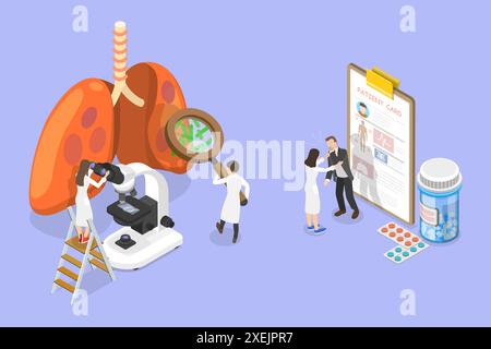 Illustrazione concettuale piatta isometrica 3D della tubercolosi, infezione virale contagiosa respiratoria 3D Isometrica Conceptual piatta Foto Stock