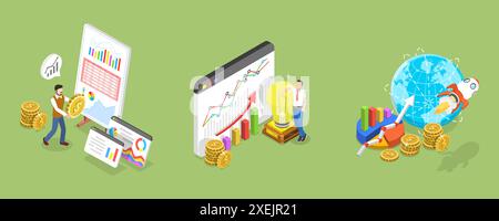 Illustrazione concettuale piatta isometrica 3D della crescita aziendale, tecnologie di trading online illustr concettuale piatta isometrica 3D. Foto Stock