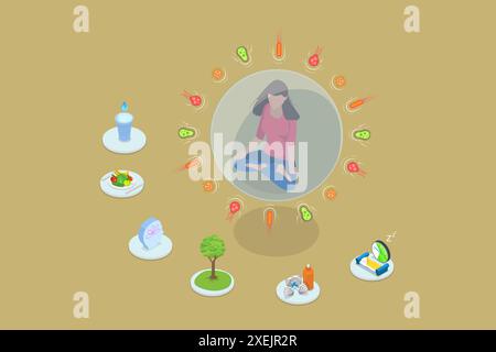 3D Isometric Flat Conceptual Illustration of immune Boosting, sane abitudini contro virus germi 3D Isometric Flat Conceptua Foto Stock