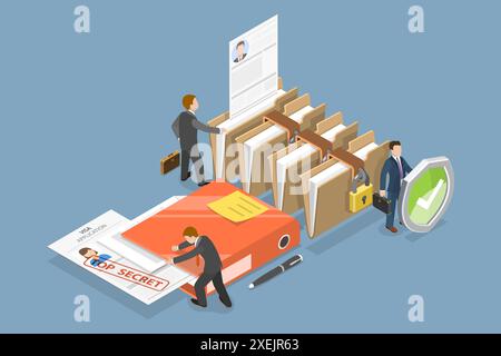 Illustrazione concettuale piatta isometrica 3D del file riservato, dati segreti classificati illustrazione concettuale piatta isometrica 3D. Foto Stock