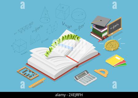 Illustrazione concettuale piatta isometrica 3D di matematica, scuola e istruzione illustrazione concettuale piatta isometrica 3D di ma Foto Stock