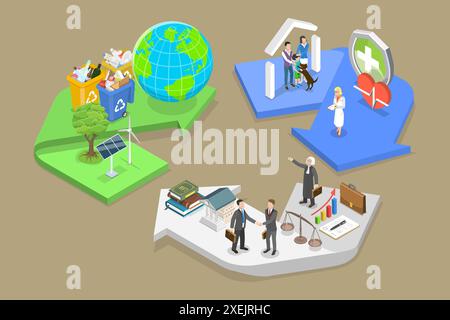 Illustrazione concettuale piatta isometrica 3D di ESG, Environmental, Social and Corporate Governance, Green Energy and Sustainable Foto Stock