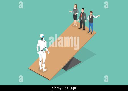 Illustrazione concettuale piatta isometrica 3D di RPA vs. Manodopera manuale, automazione dei processi robotici 3D Isometric Flat Conceptual Foto Stock