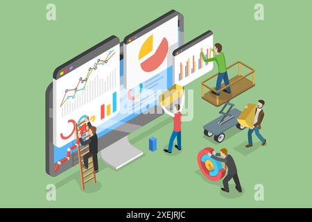 Illustrazione concettuale piatta isometrica 3D di Business Report , Data Analytics and Monitoring 3D Isometric Flat Conceptual Illu Foto Stock