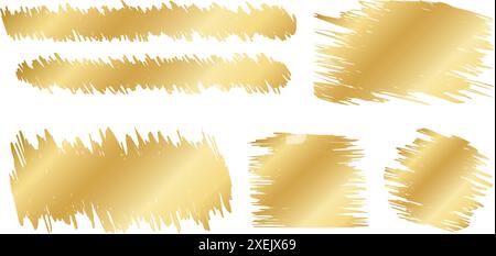Set di texture dorate graffianti. Collezione di gratta e vinci d'oro, biglietti per giochi fortunati, vincitori del lotto, premi in denaro o modelli di coupon di vendita isolati su sfondo bianco. Illustrazione vettoriale. Illustrazione Vettoriale