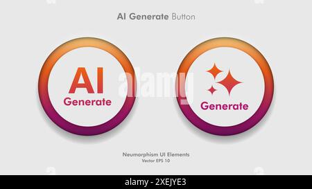 Round generate ai button user Interface (interfaccia utente generatrice ai). Concetto di progettazione UX dell'interfaccia utente di intelligenza artificiale per il sito Web, app isolata su sfondo bianco Illustrazione Vettoriale