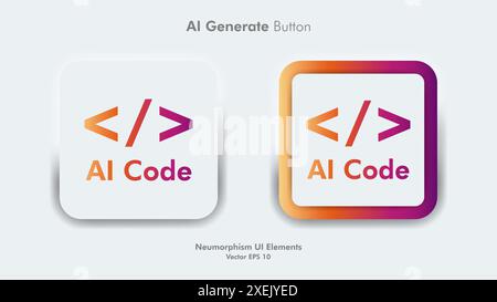 Interfaccia utente del pulsante di codifica Square ai. Concetto di progettazione UX dell'interfaccia utente di intelligenza artificiale per il sito Web, app isolata su sfondo bianco Illustrazione Vettoriale
