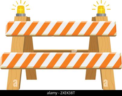 Icona della barriera stradale di arresto in stile piatto. Illustrazione del vettore di lavoro su sfondo isolato. Concetto aziendale segnaletica per barricata di sicurezza. Illustrazione Vettoriale