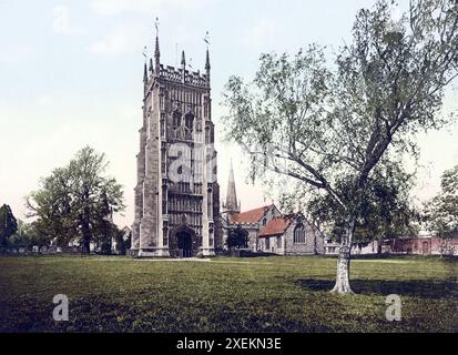 Campanile e chiese, Evesham, Stadt mit ländlichem Charakter nel Worcestershire in Inghilterra, um 1890, Historisch, digital restaurierte Reproduktion von einer Vorlage aus dem 19. Jahrhundert Foto Stock