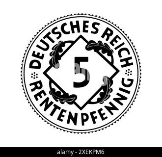 5 moneta Rentenpfennig della Repubblica di Weimar. Coniato in bronzo di alluminio nel 1923-1924. La moneta delineata dal vettore. Illustrazione Vettoriale