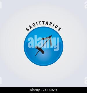 Icona sagittario con segno zodiacale Astrologia con nome su sfondo chiaro, pulsante colore rosa Illustrazione Vettoriale