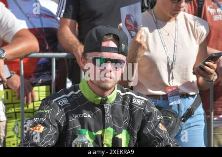 Ritratto n. 20 Oliver SOLBERG ((SWE), SKODA Fabia RS Rally2, Team: Tokport WRT (DEU) Motorsport, FIA WRC, 80. Rally Poland, World Rally Campionship, Mikolajci, Polen, Autogramstunde, 27.06.2024 foto: Eibner-Pressefoto/Juergen Augst Foto Stock