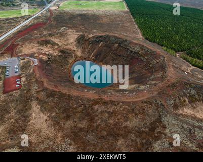 Vista aerea del Keria, un lago vulcanico in Islanda. Foto Stock