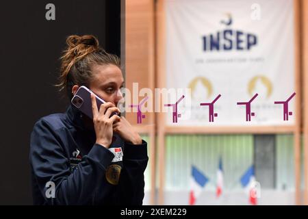 Parigi, Francia. 28 giugno 2024. Julien Mattia/le Pictorium - presentazione della squadra francese di Pentathlon moderno - 28/06/2024 - Francia/Ile-de-France (regione)/Parigi - Ritratto di Marie Oteiza durante la presentazione della squadra francese di Pentathlon moderno alla Media Day organizzata dalla Federazione in preparazione dei Giochi Olimpici 2024 a Parigi, all'INSEP, il 28 giugno 2024. Crediti: LE PICTORIUM/Alamy Live News Foto Stock