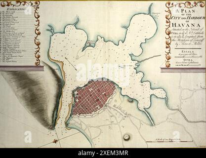 Un piano della città e del porto di l'Avana : situato sull'isola di Cuba in 23d: 10 m.. n. Latitudine e nel 292d: 15 m di longitudine dal meridiano di Teneriff / da Thomas Milton molto migliorato e alterato secondo il vero piano del capitano James Rentone, intorno al 1750 Foto Stock