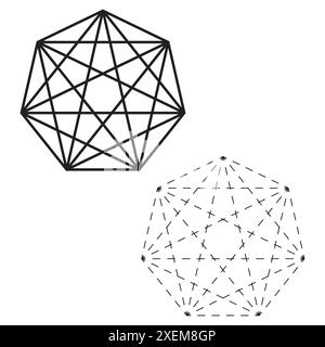 Forme geometriche della struttura a reticolo. Vettore contorno nero. Disegni astratti a stelle. Modello minimalista. Illustrazione Vettoriale