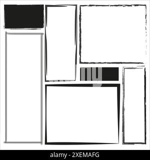 Riquadri rettangolari astratti. Design in bianco e nero. Forme vettoriali geometriche. Collezione di bordi artistici. Illustrazione Vettoriale