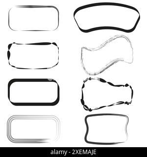 Design astratti dei telai. Forme disegnate a mano. Bordi rettangolari e arrotondati. Serie di illustrazioni vettoriali. Illustrazione Vettoriale