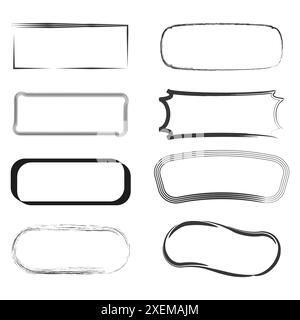 Telai decorativi per etichette. Bordi rettangolari impostati. Vettore bianco e nero. Stile vintage e moderno. Illustrazione Vettoriale