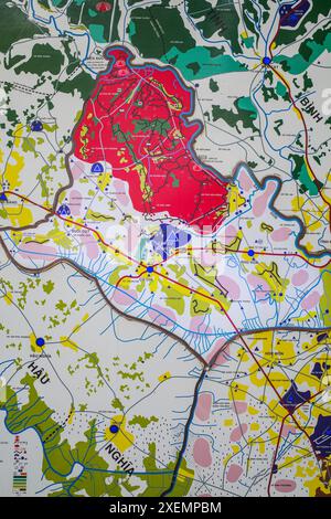 Ho chi Minh City, Vietnam - 2 febbraio 2024: Mappa della posizione dell'iconica rete di tunnel di Cu chi, Vietnam Foto Stock