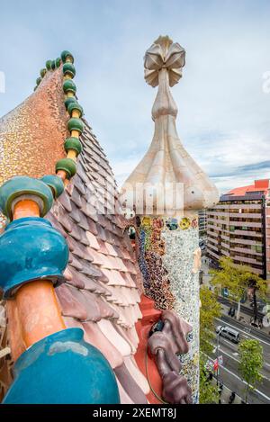 Casa Batllo design modernista di Antoni Gaudi, città vecchia, barcellona, spagna. Foto Stock