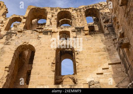 El Jem, Mahdia, Tunisia. Anfiteatro delle rovine romane di El Jem. Foto Stock