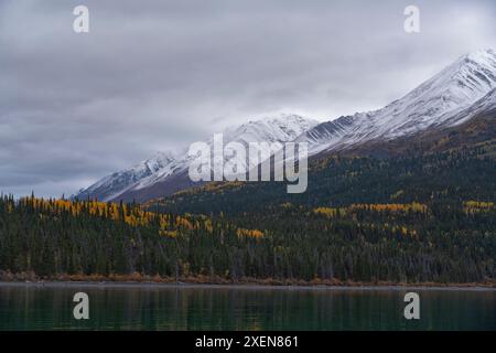 Paesaggio colorato e tranquillo che circonda il lago Kathleen in autunno; Haines Junction, Yukon, Canada Foto Stock