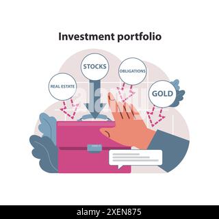 Indipendenza finanziaria, concetto di FUOCO. Investimento in denaro per il prepensionamento. Portafoglio di investimenti. Allocazione e riequilibrio delle attività e gestione dei rischi finanziari. Illustrazione vettoriale piatta Illustrazione Vettoriale