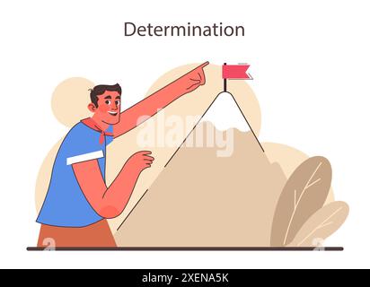 Pazienza. Persona calma che medita e trova equilibrio. Forza mentale o emotiva, autocontrollo psicologico. Forte determinazione verso l'obiettivo. Illustrazione vettoriale piatta Illustrazione Vettoriale