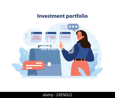 Indipendenza finanziaria, concetto di FUOCO. Investimento in denaro per il prepensionamento. Portafoglio di investimenti. Allocazione e riequilibrio delle attività e gestione dei rischi finanziari. Illustrazione vettoriale piatta Illustrazione Vettoriale