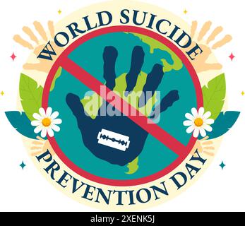 Illustrazione vettoriale della giornata mondiale della prevenzione del suicidio il 10 settembre con una corda sospesa e le mani per prevenire i suicidi in uno sfondo di cartone animato piatto Illustrazione Vettoriale