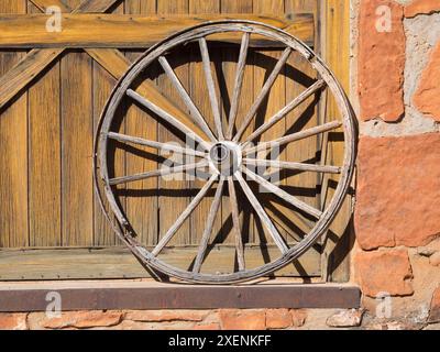 Arizona, Jordan Historical Park. Sedona Heritage Museum, primo piano su un vecchio carro Foto Stock