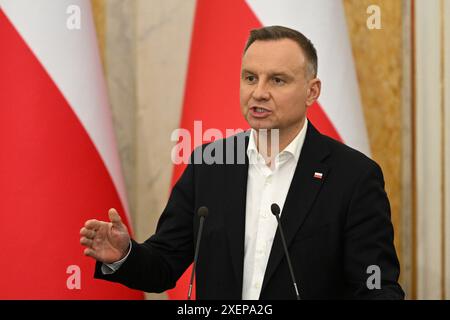 Leopoli, Ucraina - 11 gennaio 2023: Il presidente polacco Andrzej Duda tiene una conferenza stampa sulla città di Leopoli. Foto Stock