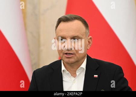 Leopoli, Ucraina - 11 gennaio 2023: Il presidente polacco Andrzej Duda tiene una conferenza stampa sulla città di Leopoli. Foto Stock