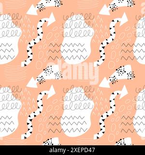 Modello astratto disegnato a mano con frecce e scarabocchi. Design vettoriale senza interruzioni. Illustrazione Vettoriale