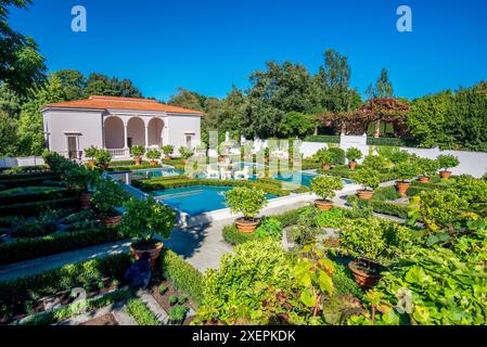 Il Renaissance Garden, uno dei diciotto diversi giardini chiusi all'interno degli Hamilton Gardens nella regione di Waikato, nell'Isola del Nord della nuova Zelanda Foto Stock